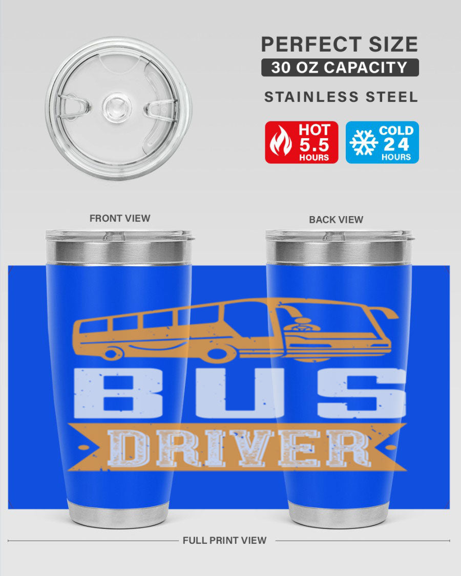 Bus driver Style 40# tumbler, a 20oz double wall vacuum stainless steel tumbler with a drink-thru lid, perfect for hot and cold beverages.