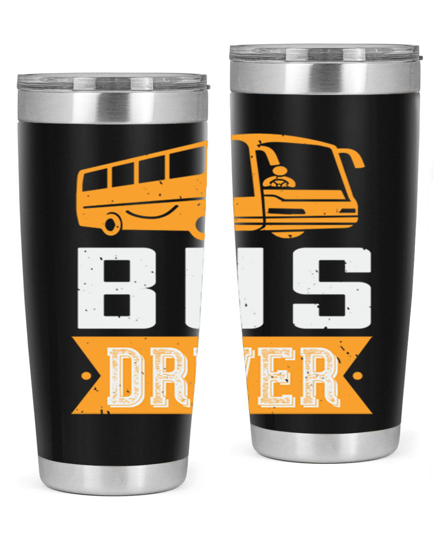 Bus driver Style 40# tumbler, a 20oz double wall vacuum stainless steel tumbler with a drink-thru lid, perfect for hot and cold beverages.