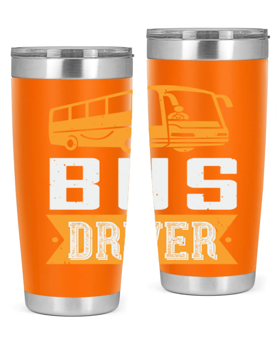 Bus driver Style 40# tumbler, a 20oz double wall vacuum stainless steel tumbler with a drink-thru lid, perfect for hot and cold beverages.