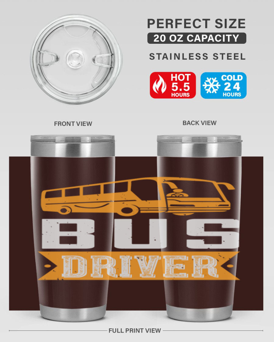 Bus driver Style 40# tumbler, a 20oz double wall vacuum stainless steel tumbler with a drink-thru lid, perfect for hot and cold beverages.