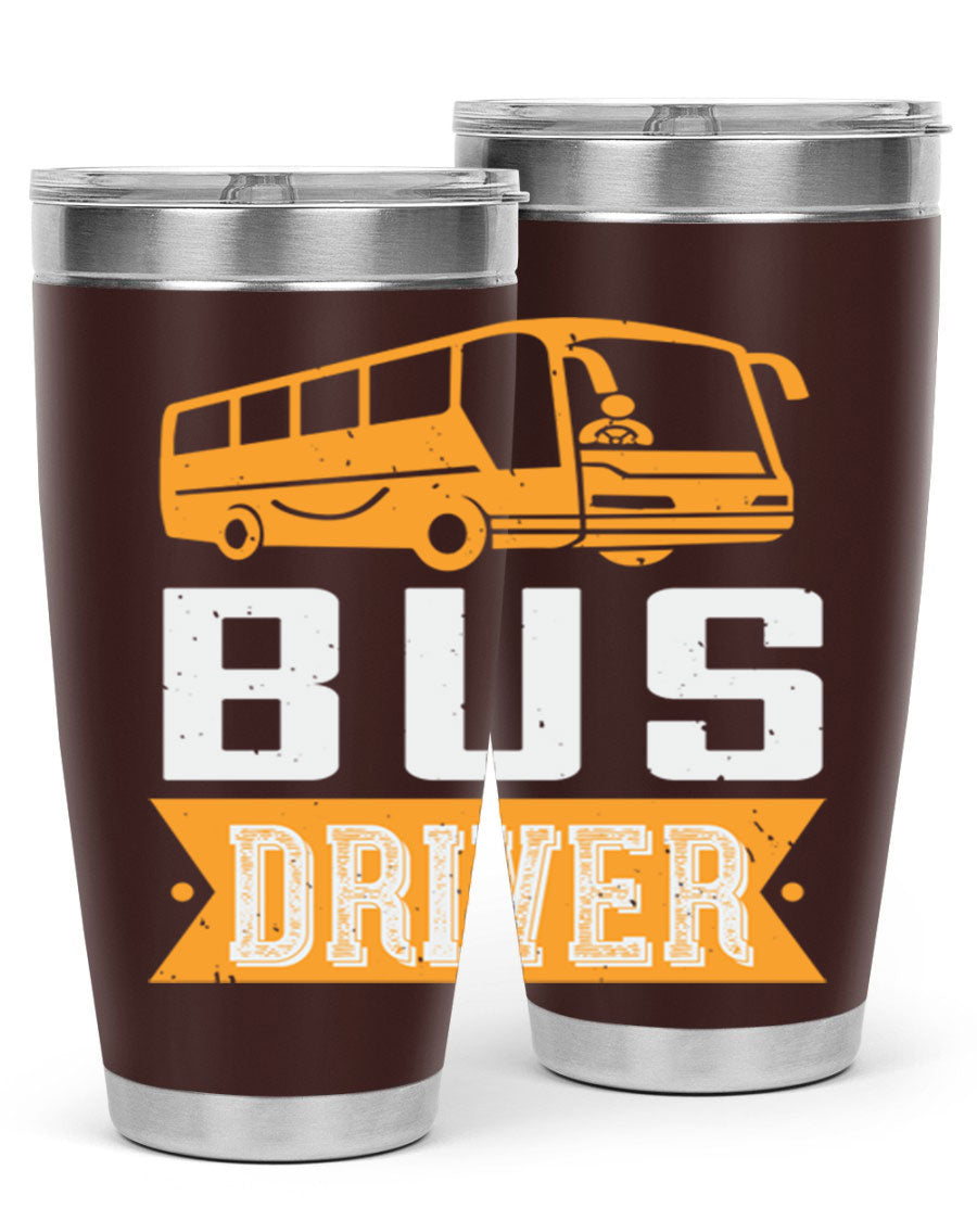 Bus driver Style 40# tumbler, a 20oz double wall vacuum stainless steel tumbler with a drink-thru lid, perfect for hot and cold beverages.