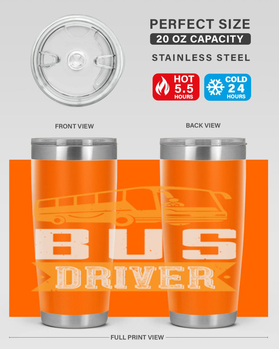 Bus driver Style 40# tumbler, a 20oz double wall vacuum stainless steel tumbler with a drink-thru lid, perfect for hot and cold beverages.