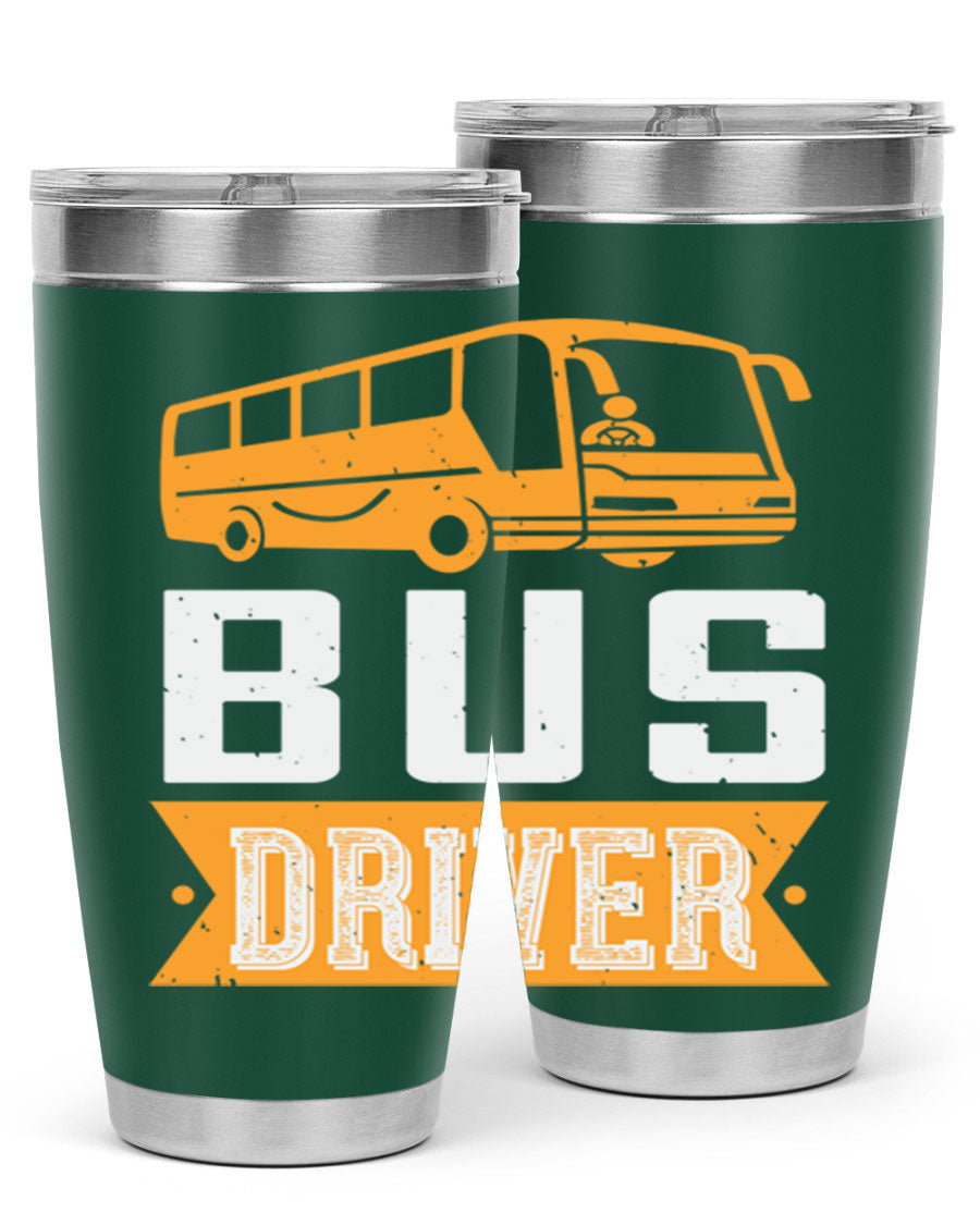 Bus driver Style 40# tumbler, a 20oz double wall vacuum stainless steel tumbler with a drink-thru lid, perfect for hot and cold beverages.