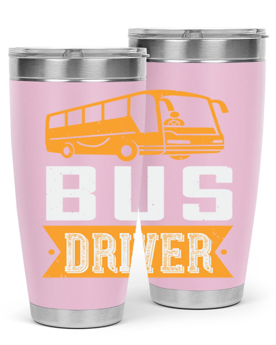 Bus driver Style 40# tumbler, a 20oz double wall vacuum stainless steel tumbler with a drink-thru lid, perfect for hot and cold beverages.