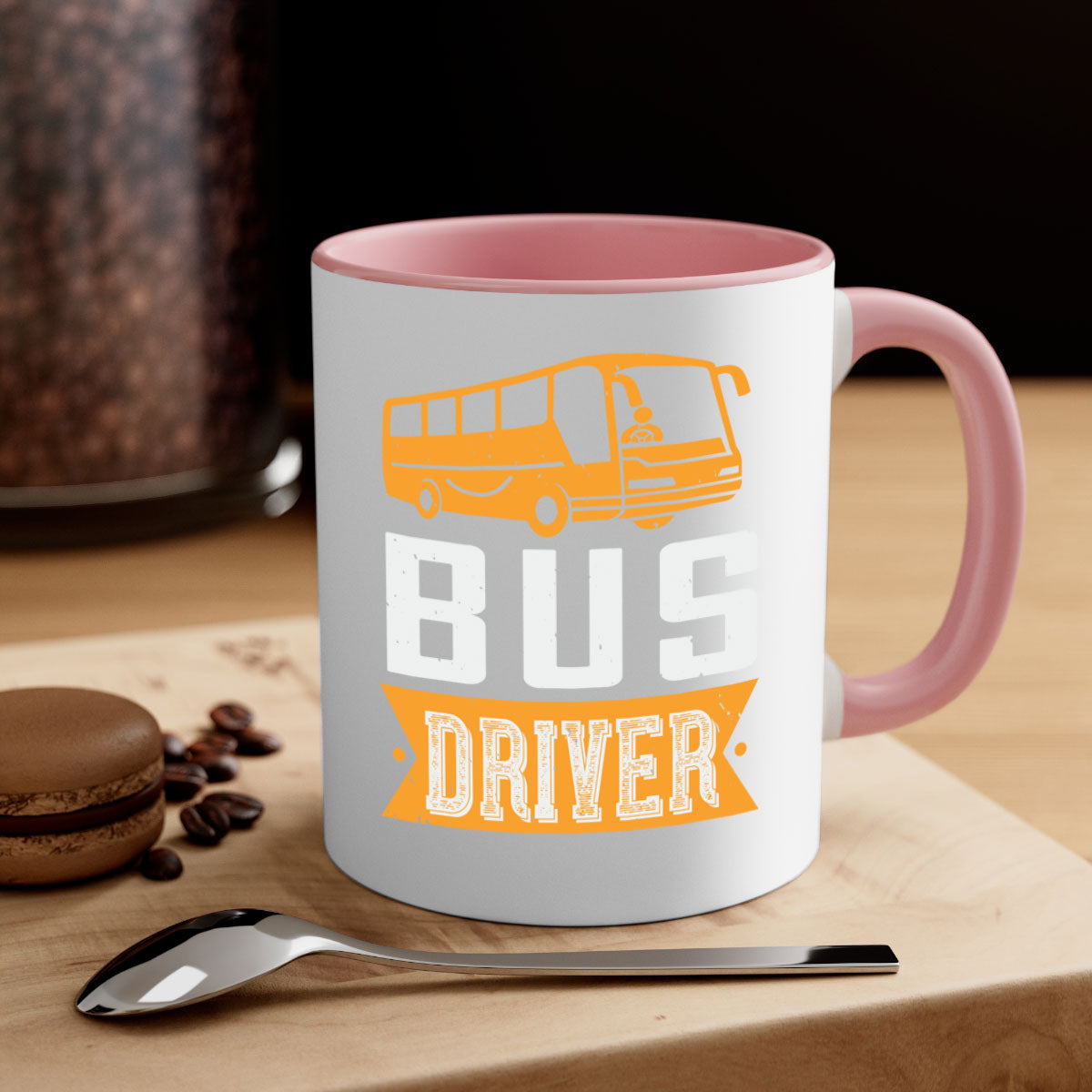 Bus driver Style 40# Mug featuring a glossy finish, colored handle, and interior, available in five colors.