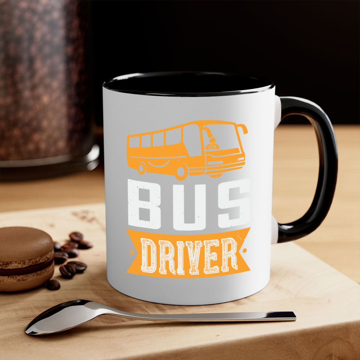 Bus driver Style 40# Mug featuring a glossy finish, colored handle, and interior, available in five colors.