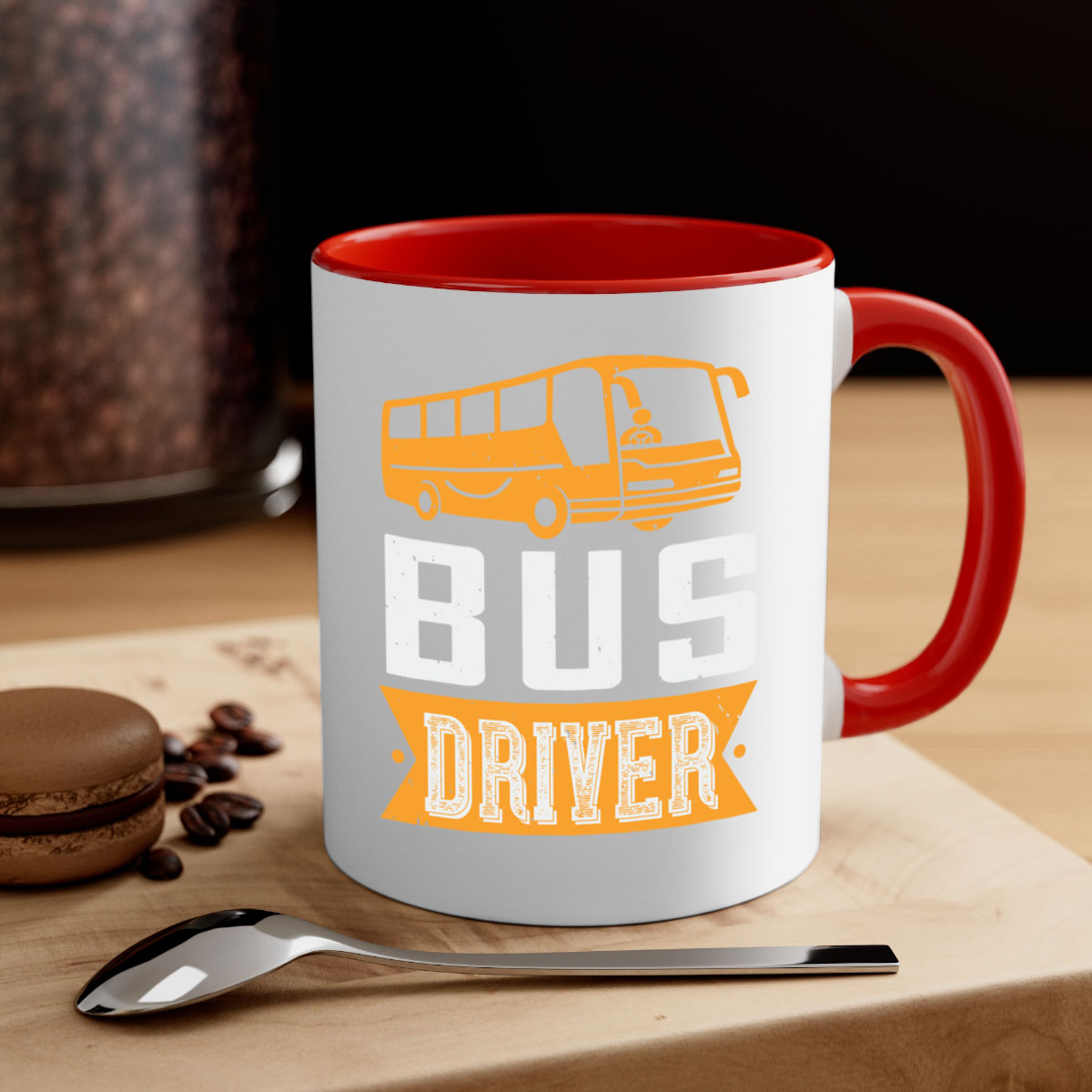 Bus driver Style 40# Mug featuring a glossy finish, colored handle, and interior, available in five colors.