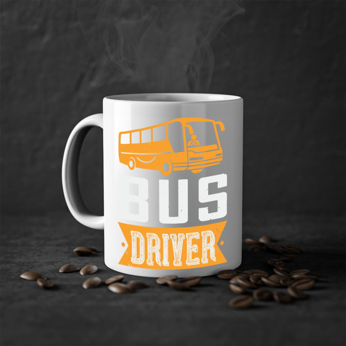 Bus driver Style 40# Mug featuring a glossy finish, colored handle, and interior, available in five colors.