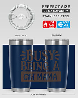 Busy Being A Cat Mama tumbler in stainless steel with a stylish design, perfect for cat lovers.