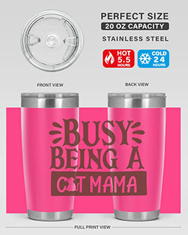 Busy Being A Cat Mama tumbler in stainless steel with a stylish design, perfect for cat lovers.