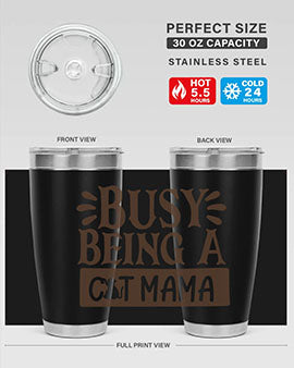 Busy Being A Cat Mama tumbler in stainless steel with a stylish design, perfect for cat lovers.