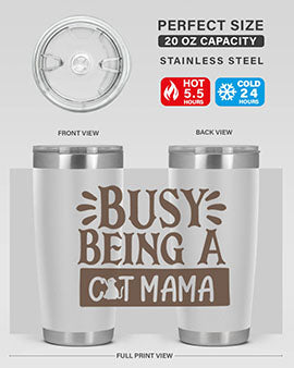 Busy Being A Cat Mama tumbler in stainless steel with a stylish design, perfect for cat lovers.