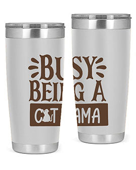 Busy Being A Cat Mama tumbler in stainless steel with a stylish design, perfect for cat lovers.