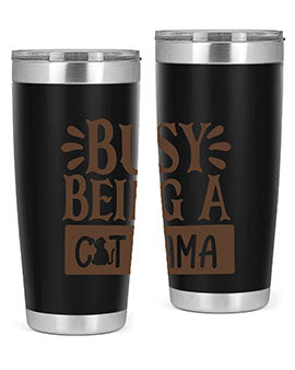 Busy Being A Cat Mama tumbler in stainless steel with a stylish design, perfect for cat lovers.