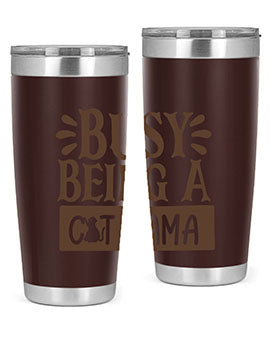 Busy Being A Cat Mama tumbler in stainless steel with a stylish design, perfect for cat lovers.