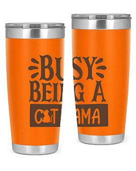 Busy Being A Cat Mama tumbler in stainless steel with a stylish design, perfect for cat lovers.