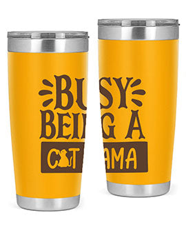 Busy Being A Cat Mama tumbler in stainless steel with a stylish design, perfect for cat lovers.