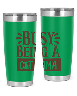 Busy Being A Cat Mama tumbler in stainless steel with a stylish design, perfect for cat lovers.