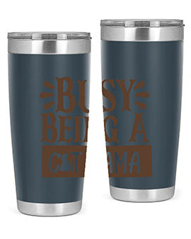 Busy Being A Cat Mama tumbler in stainless steel with a stylish design, perfect for cat lovers.