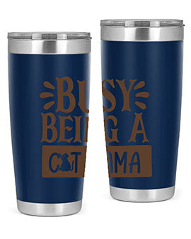 Busy Being A Cat Mama tumbler in stainless steel with a stylish design, perfect for cat lovers.