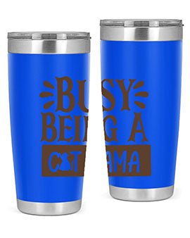 Busy Being A Cat Mama tumbler in stainless steel with a stylish design, perfect for cat lovers.