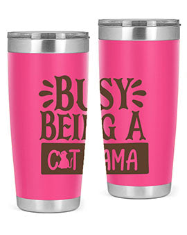 Busy Being A Cat Mama tumbler in stainless steel with a stylish design, perfect for cat lovers.