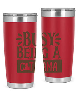 Busy Being A Cat Mama tumbler in stainless steel with a stylish design, perfect for cat lovers.