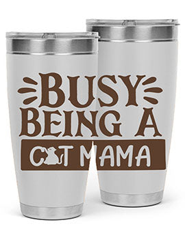 Busy Being A Cat Mama tumbler in stainless steel with a stylish design, perfect for cat lovers.