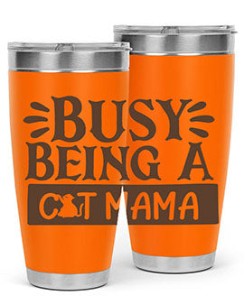 Busy Being A Cat Mama tumbler in stainless steel with a stylish design, perfect for cat lovers.