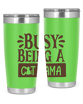 Busy Being A Cat Mama tumbler in stainless steel with a stylish design, perfect for cat lovers.