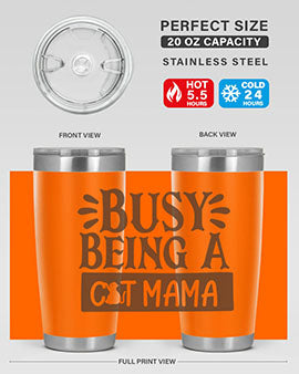 Busy Being A Cat Mama tumbler in stainless steel with a stylish design, perfect for cat lovers.