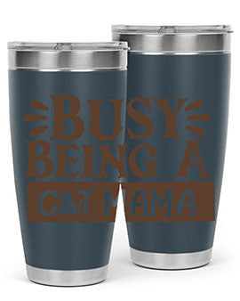 Busy Being A Cat Mama tumbler in stainless steel with a stylish design, perfect for cat lovers.