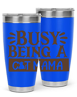 Busy Being A Cat Mama tumbler in stainless steel with a stylish design, perfect for cat lovers.