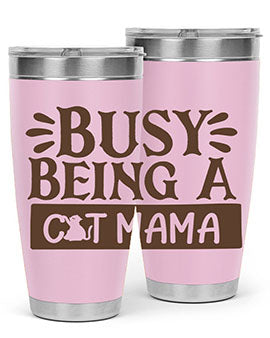 Busy Being A Cat Mama tumbler in stainless steel with a stylish design, perfect for cat lovers.