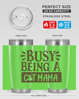 Busy Being A Cat Mama tumbler in stainless steel with a stylish design, perfect for cat lovers.