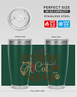 Busy Being A Cat Mama Style 3# tumbler in 20oz and 30oz sizes, featuring a stylish design for cat lovers, made of stainless steel with a drink-thru lid.