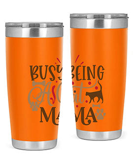 Busy Being A Cat Mama Style 3# tumbler in 20oz and 30oz sizes, featuring a stylish design for cat lovers, made of stainless steel with a drink-thru lid.