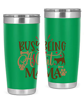 Busy Being A Cat Mama Style 3# tumbler in 20oz and 30oz sizes, featuring a stylish design for cat lovers, made of stainless steel with a drink-thru lid.