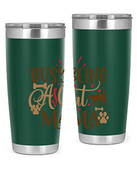 Busy Being A Cat Mama Style 3# tumbler in 20oz and 30oz sizes, featuring a stylish design for cat lovers, made of stainless steel with a drink-thru lid.