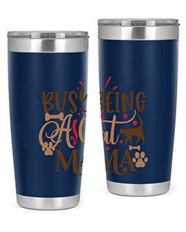 Busy Being A Cat Mama Style 3# tumbler in 20oz and 30oz sizes, featuring a stylish design for cat lovers, made of stainless steel with a drink-thru lid.