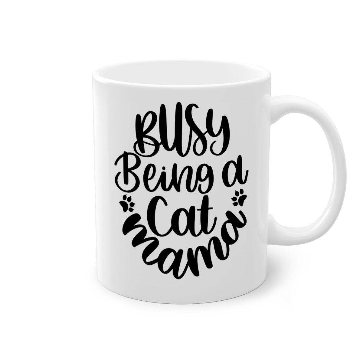 Busy Being A Cat Mama Mug with colorful handle and interior, showcasing a glossy finish and stylish design.