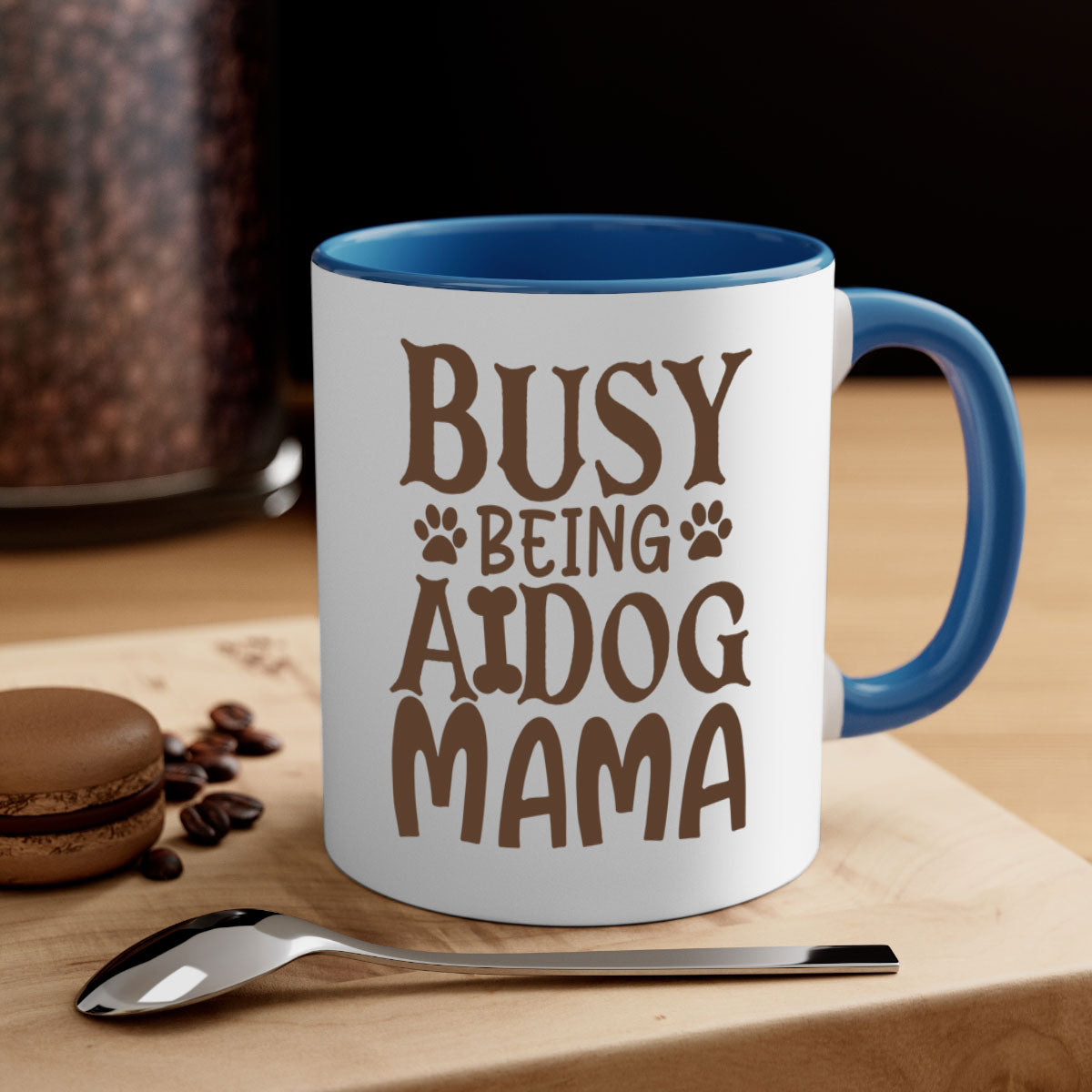 Busy Being A Dog Mama Style 124# Mug with a glossy finish, featuring a colored handle and interior, available in five colors.