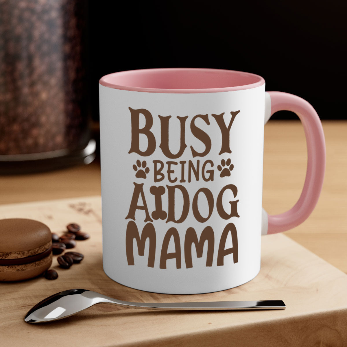 Busy Being A Dog Mama Style 124# Mug with a glossy finish, featuring a colored handle and interior, available in five colors.