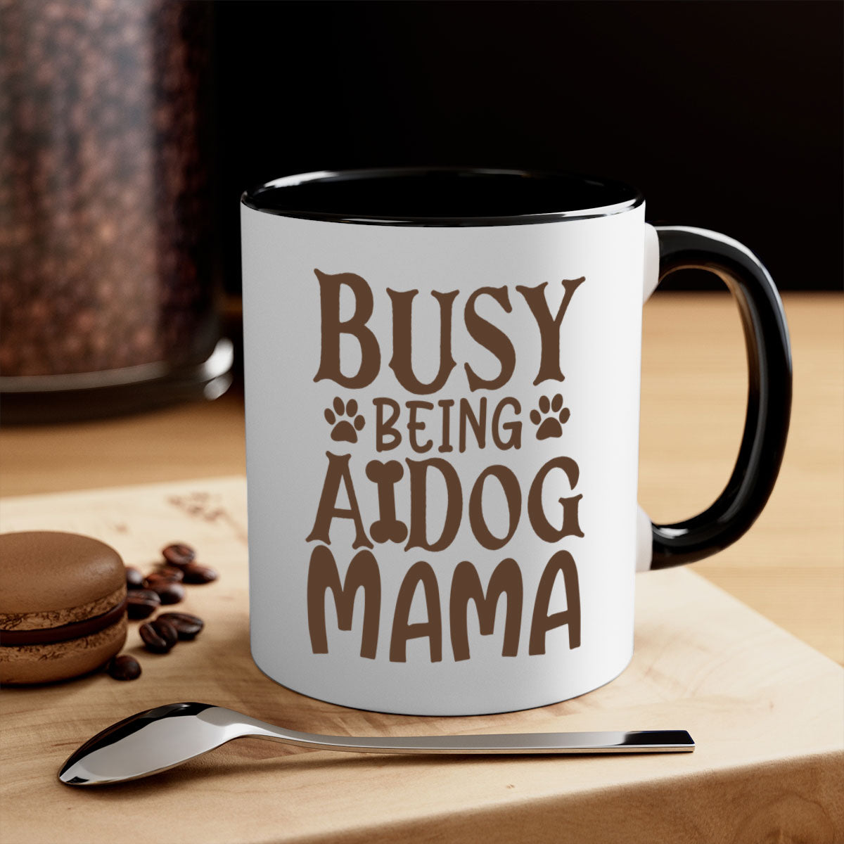 Busy Being A Dog Mama Style 124# Mug with a glossy finish, featuring a colored handle and interior, available in five colors.