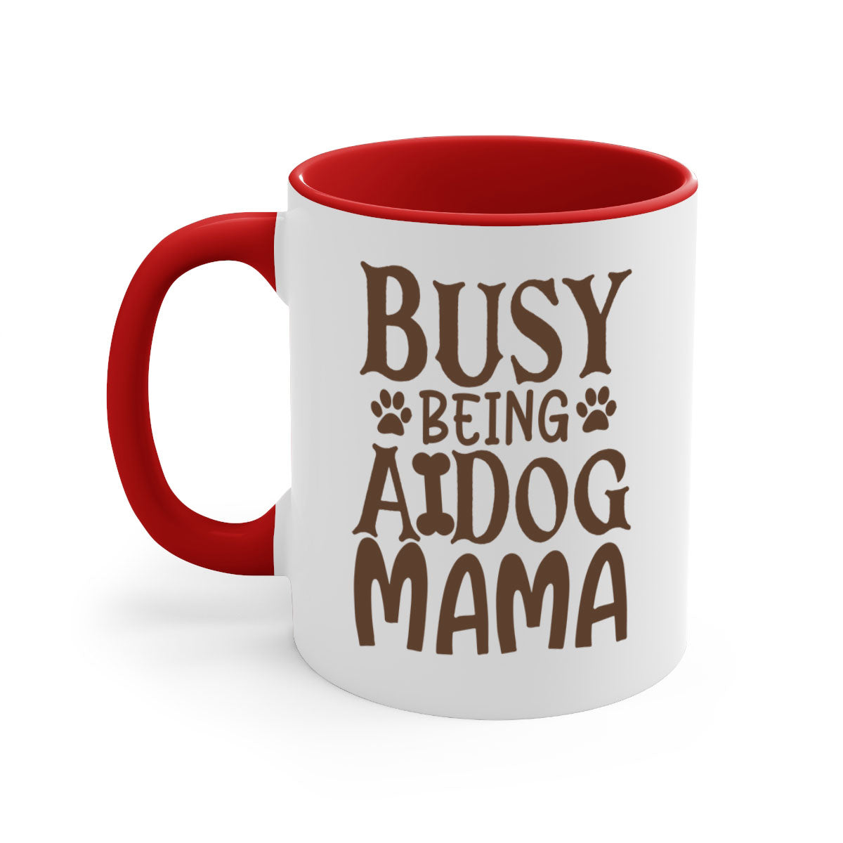 Busy Being A Dog Mama Style 124# Mug with a glossy finish, featuring a colored handle and interior, available in five colors.