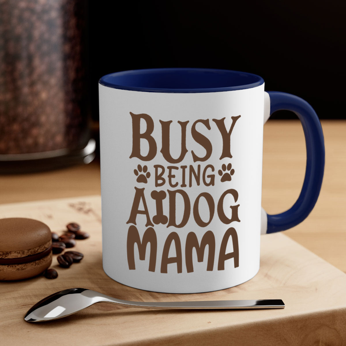 Busy Being A Dog Mama Style 124# Mug with a glossy finish, featuring a colored handle and interior, available in five colors.