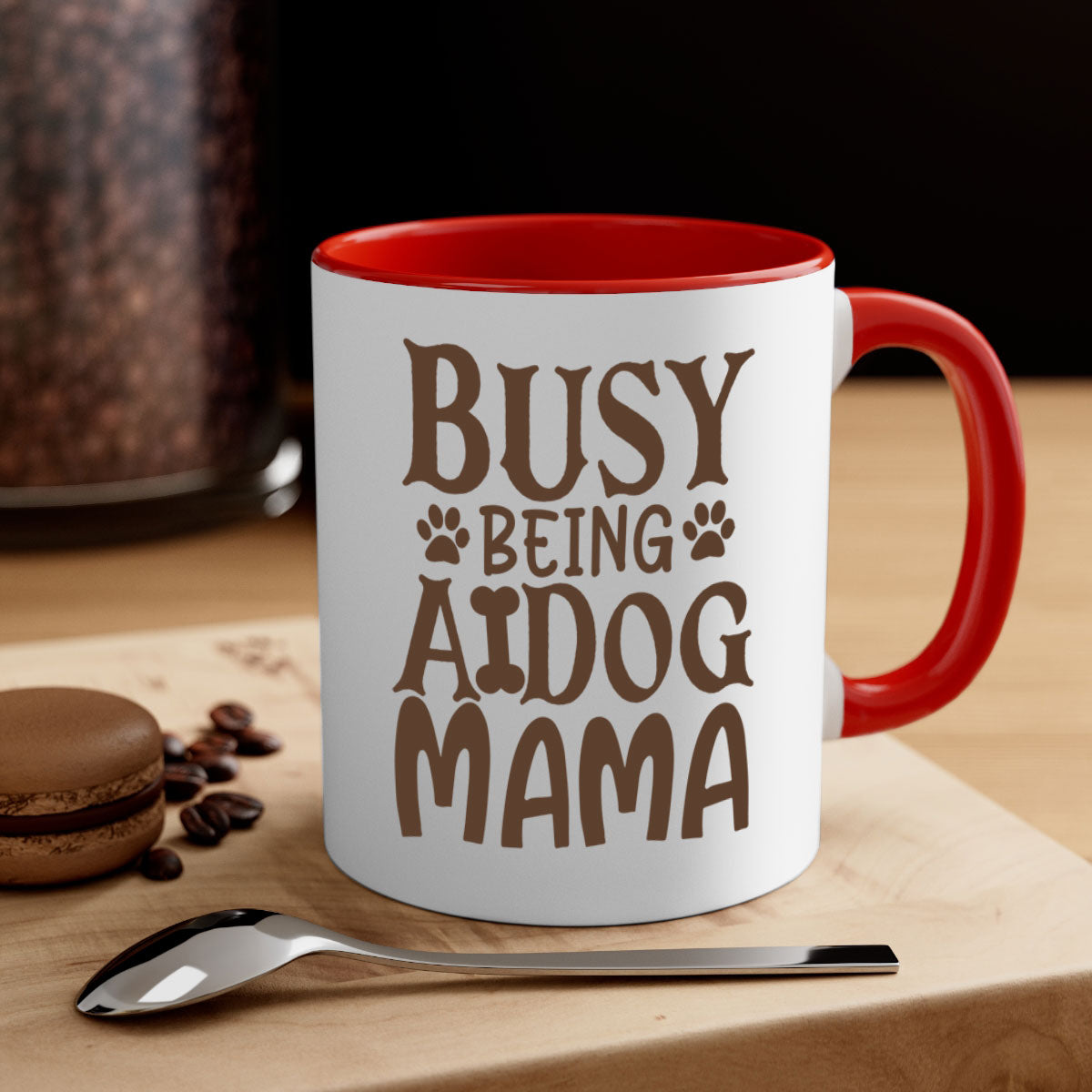 Busy Being A Dog Mama Style 124# Mug with a glossy finish, featuring a colored handle and interior, available in five colors.