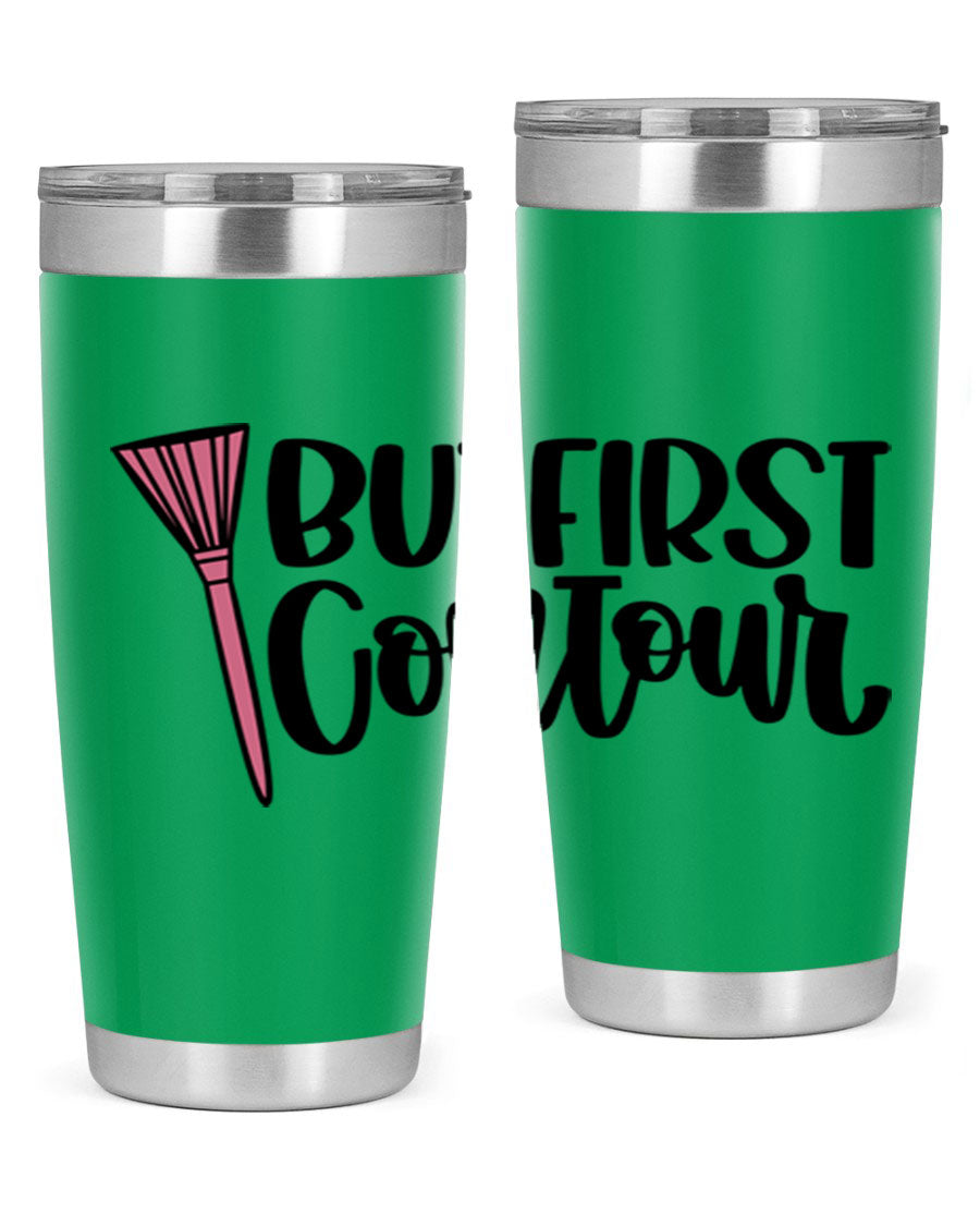 But First Contour Style 20oz Tumbler made of stainless steel with a stylish design, perfect for hot and cold beverages.