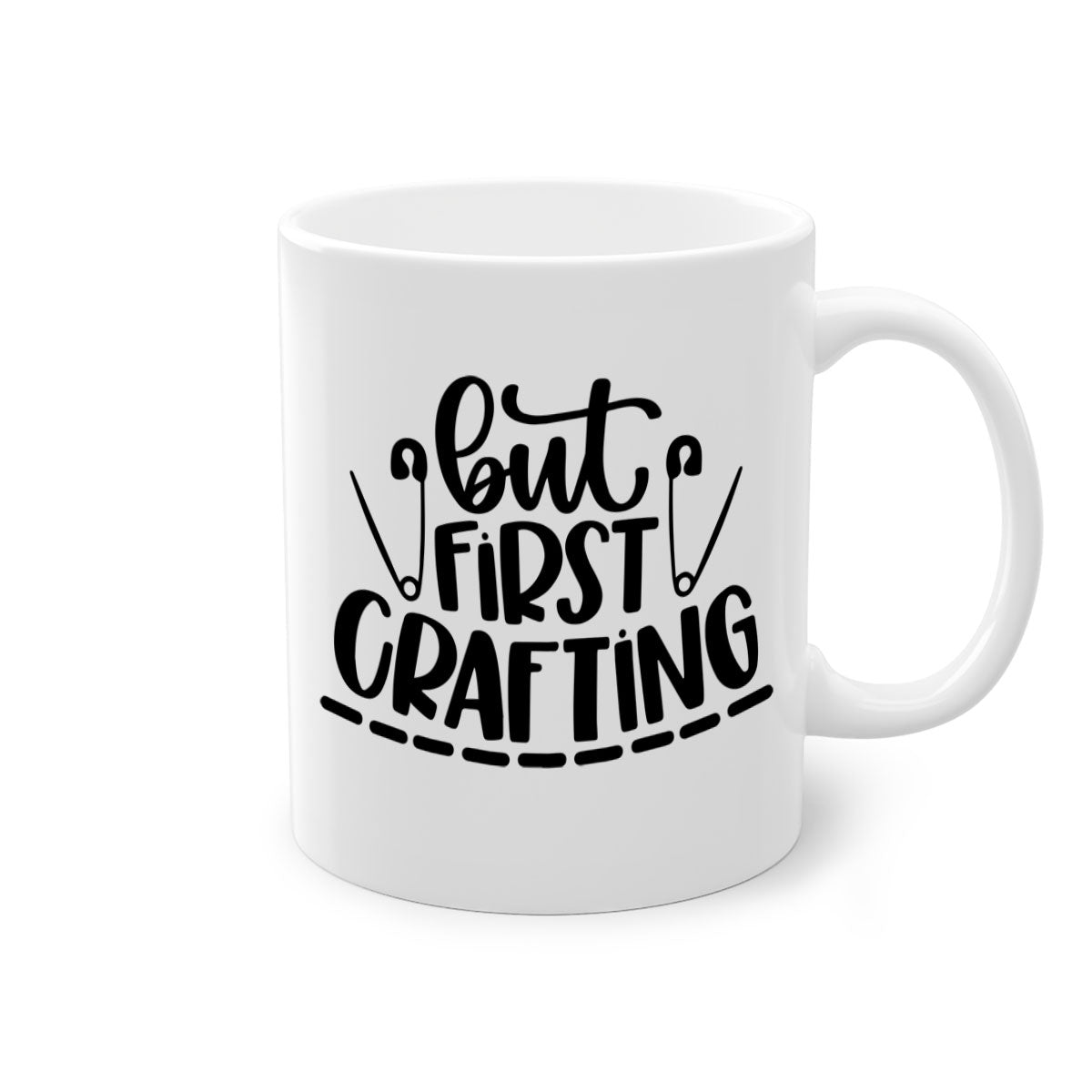 But First Crafting Mug featuring a two-tone design with a colored handle and glossy finish, available in multiple colors.