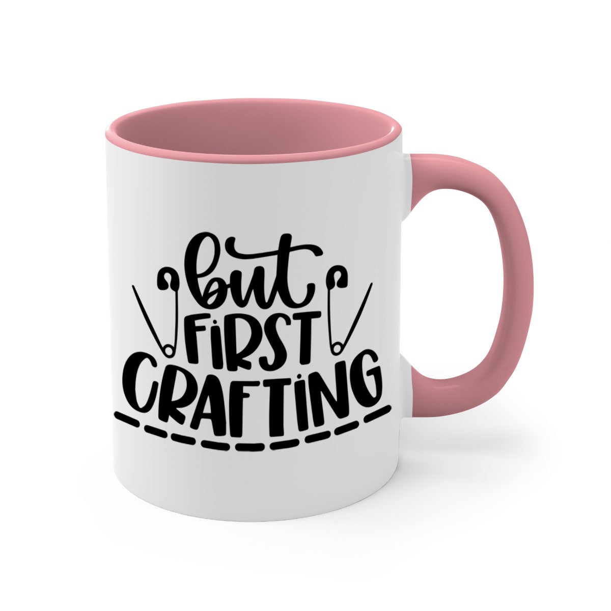 But First Crafting Mug featuring a two-tone design with a colored handle and glossy finish, available in multiple colors.